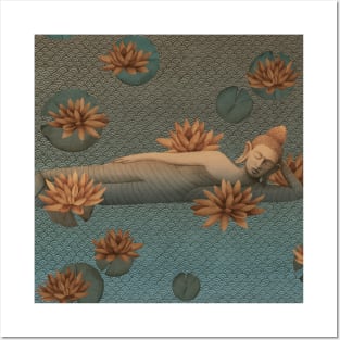 Sleeping Buddha with lotus flowers Posters and Art